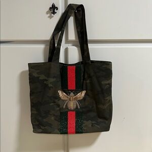 Camouflage Tote Bag with Embroidered Bee